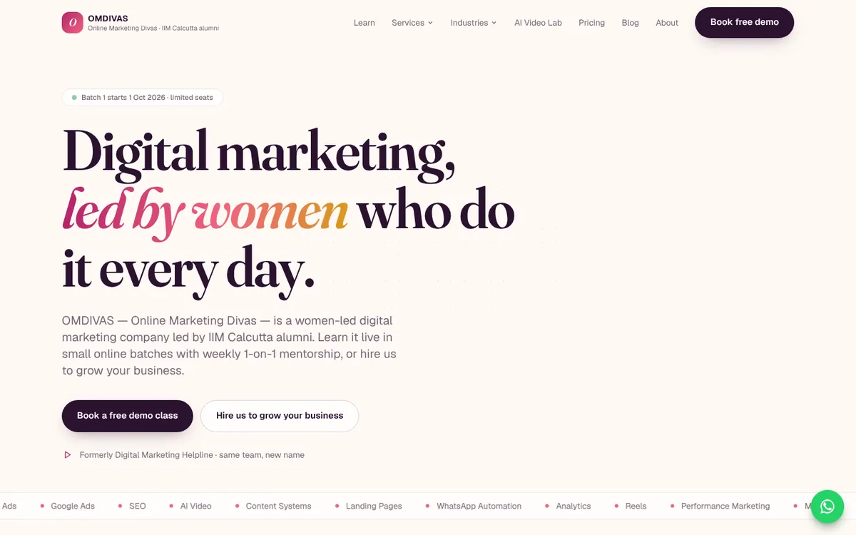 Homepage of OMDIVAS, a website built by Clickstack